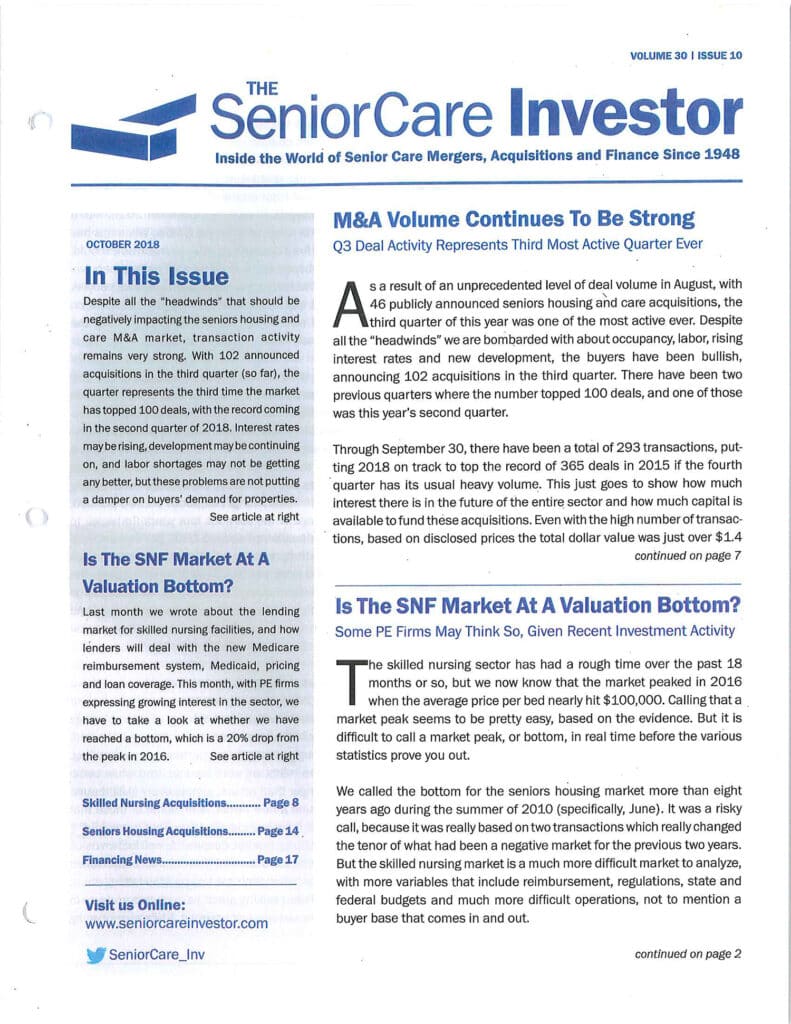 The Senior Care Investor Publication Featuring Baxter Senior Living and Paradigm Senior Living